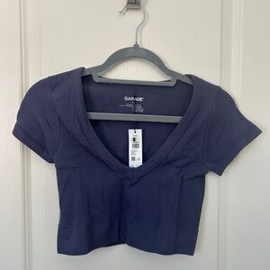 Garage Navy Blue Seamless V Neck Crop Top